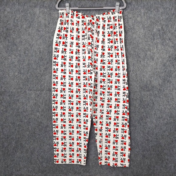 I Love NY Men Pajama Pants L Drawstring Graphic All Over Logo Nostalgic - Picture 1 of 10